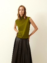 [Italy Cashmere] Silk Cashmere High Neck Sleeveless Knit Top