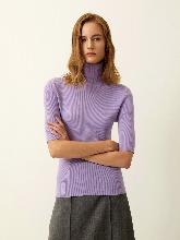 [Italy Wool] Premium Turtleneck Rib Knit Top - Violet