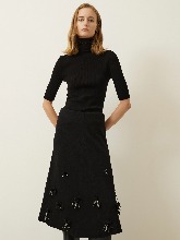 Floral Applique Long Skirt - Black