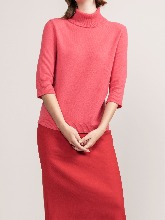 [ROYAL COLLECTION] Italy Cashmere 100% Royal Classic Short Sleeve Turtleneck - Pink