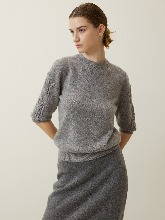Embroidered-Sleeve Knit Top - Grey