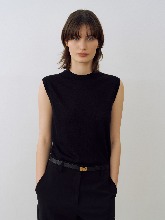 [Italy Cashmere] Silk Cashmere Sleeveless Knit Top - Black