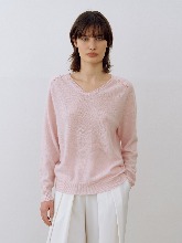 Cashmere 100% V Neck Knit Top - Pink