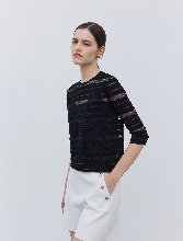 Crochet-effect See-through knit Top - Black