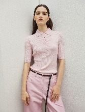[Italy Cashmere] Silk Cashmere Polo Shirt Knit Top - Pink