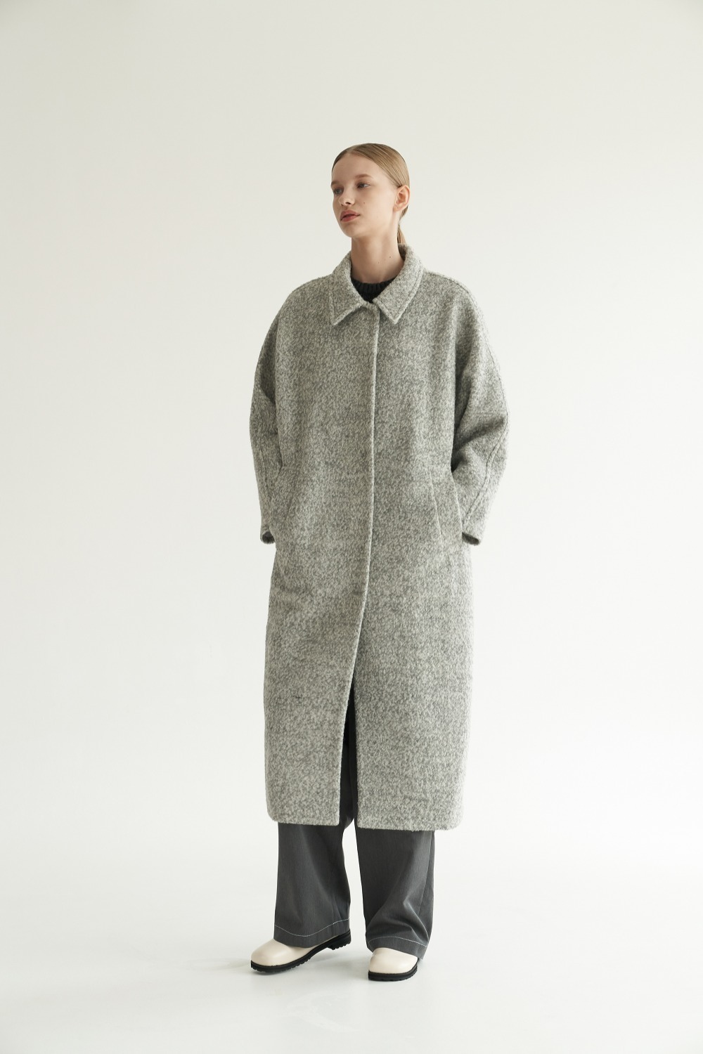 Boucle long coat in grey