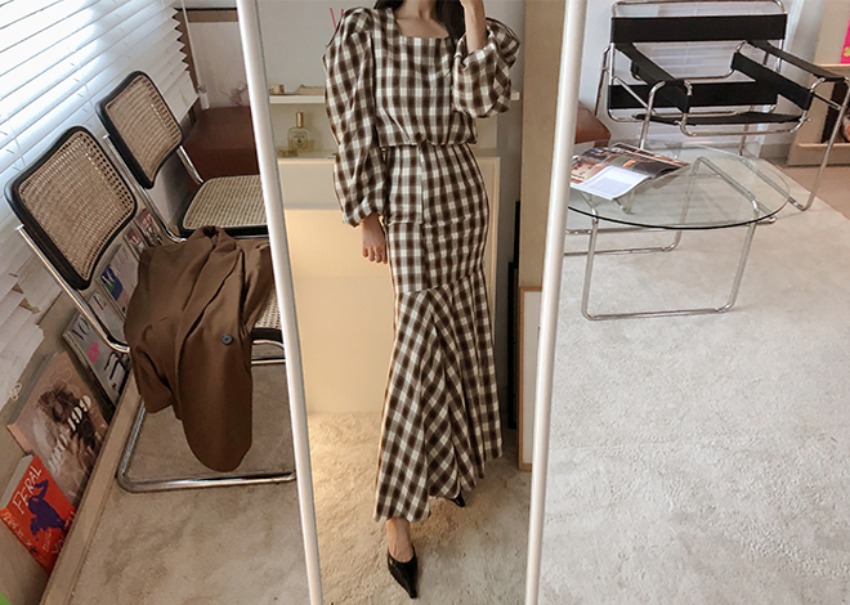 Loen Check Two-Piece *[brown]
