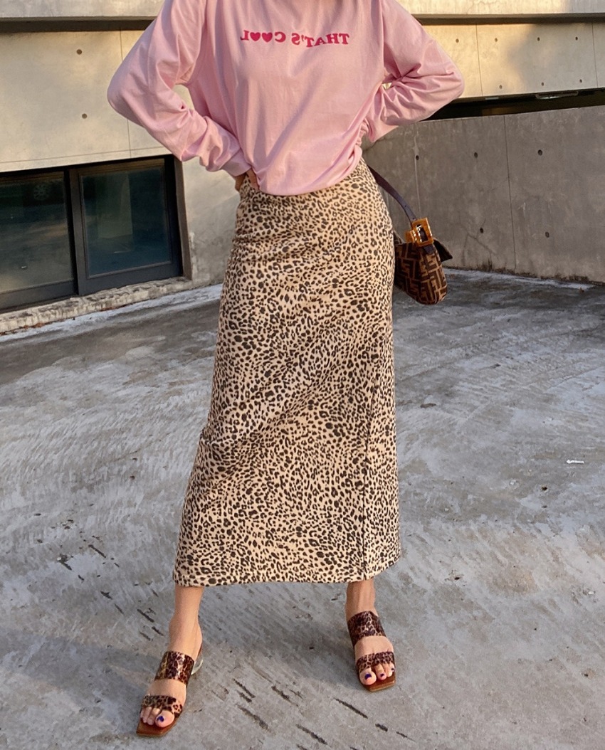 leopard slit skirt