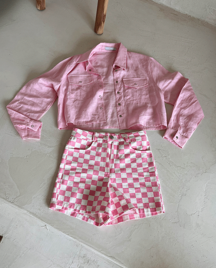 Snap button linen shirt *[pink]