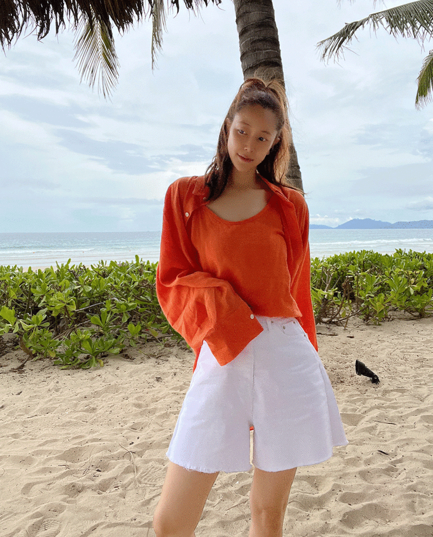 Barbara Linen Shirt Set *[Orange]
