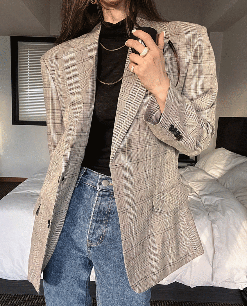 Single-Breasted Check Jacket