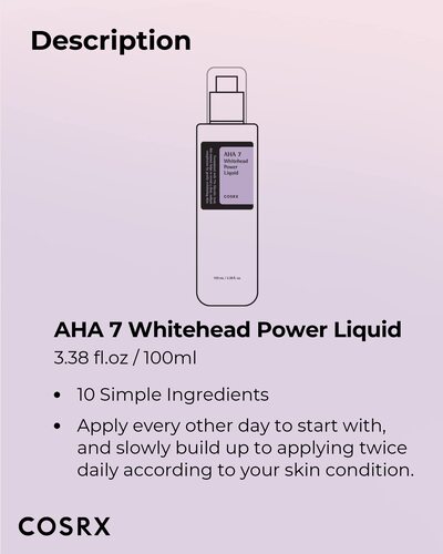 COSRX AHA 7 Whitehead Power Liquid, 3.38 fl.oz / 100ml, Whitehead Remover, Glycolic Acid 7%, AHA Exfoliant, Pore Minimizer, Korean Skin Care, Animal Testing Free, Paraben Free | MYKOCO.COM