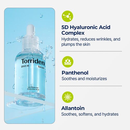 Torriden DIVE-IN Low-Molecular Hyaluronic Acid Serum, 1.69 fl oz | Fragrance-free Face Serum for Dry, Dehydrated, Oily Skin | Vegan, Clean, Cruelty-Free Korean Skin Care | MYKOCO.COM