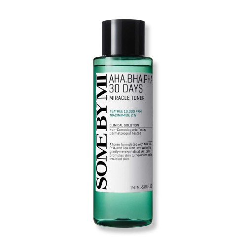 SOME BY MI AHA BHA PHA 30 Days Miracle Toner - 5.07Oz, 150ml - Made from Tea Tree Leaf Water for Sensitive Skin - Mild Exfoliating Daily Face Toner - Acne, Sebum and Oiliness Care