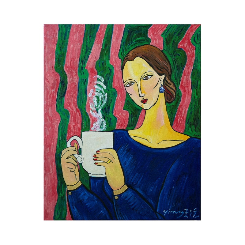 Lady Having a Cup of Coffee (Art Print)