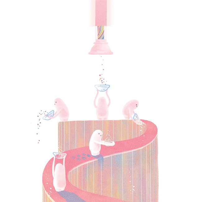 초갸집 안에서 핑크빛을 내보내는 초갸들 (Art Print)