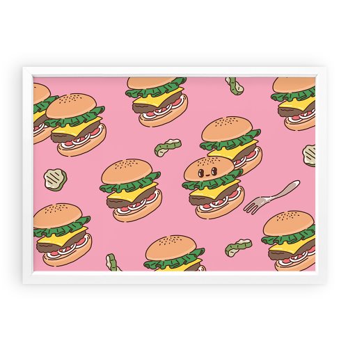 뉸뉴 레스토랑 햄버거 패턴_Pink (Art Print)