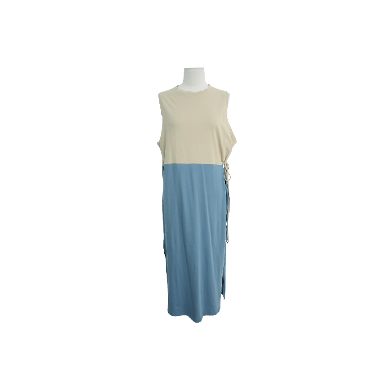 Self-Tie Side Two-Tone Sleeveless Dress