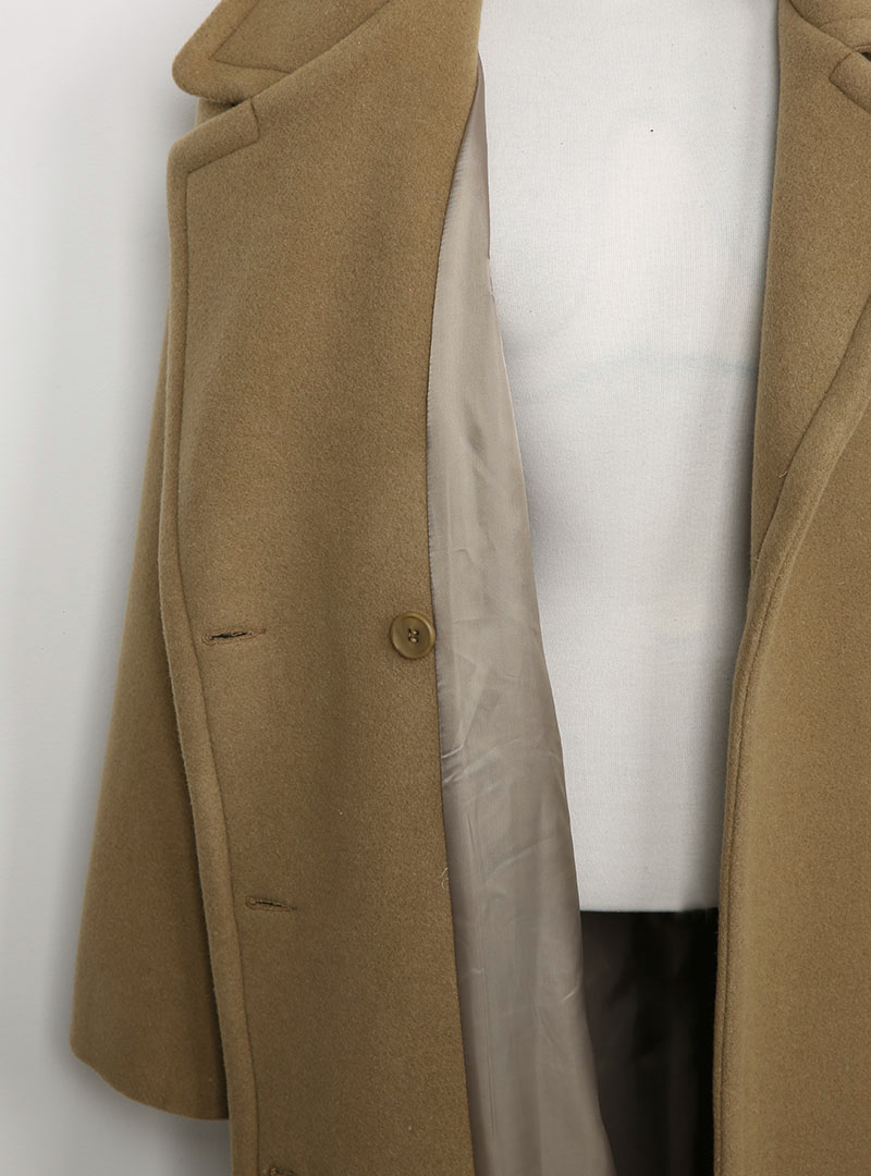 優質羊毛墊肩雙排釦長版大衣