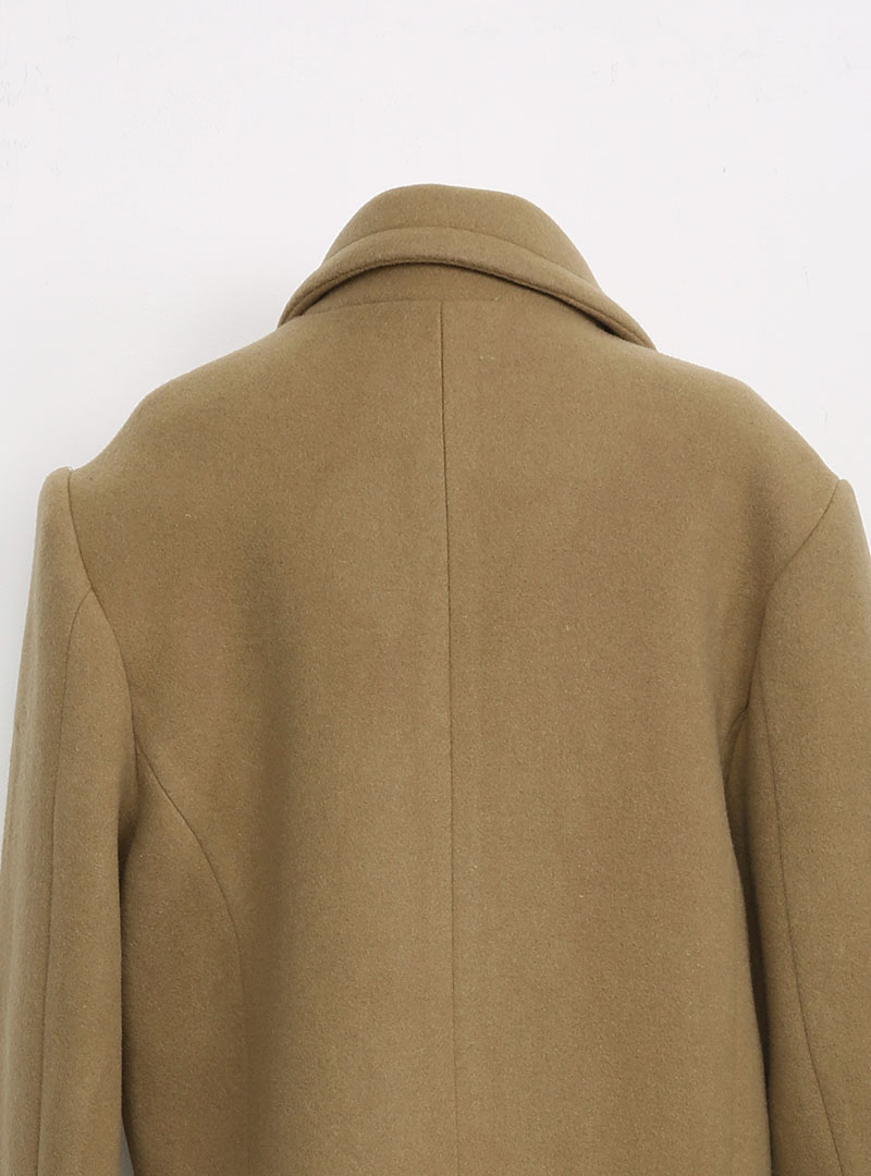 優質羊毛墊肩雙排釦長版大衣