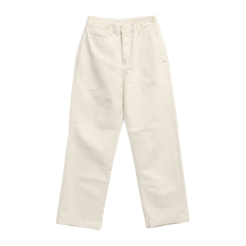 腰間鈕釦造型純棉直筒褲