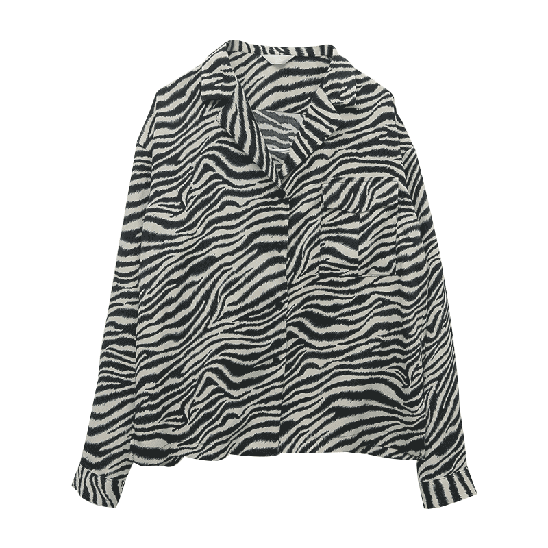 Zebra Print Notch Collar Shirt