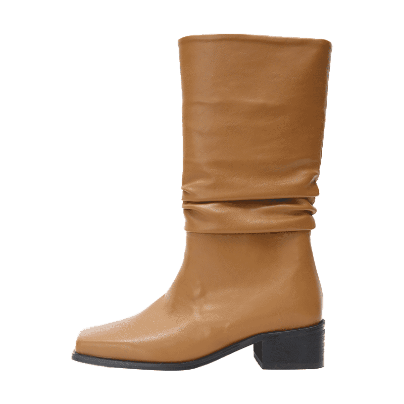 Square Toe Ruched Mid-Calf Boots