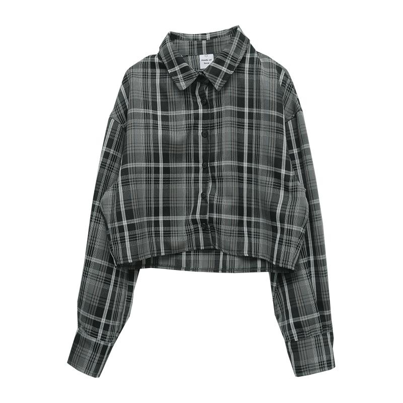 Cropped Button-Up Check Shirt