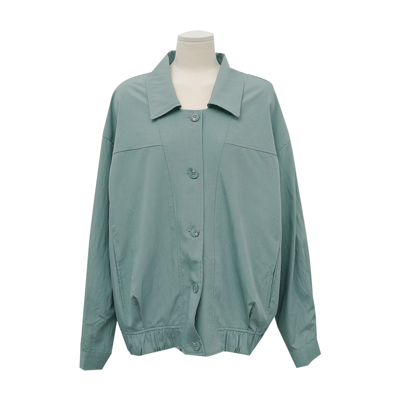 Elastic Hem Boxy Button-Up Jacket