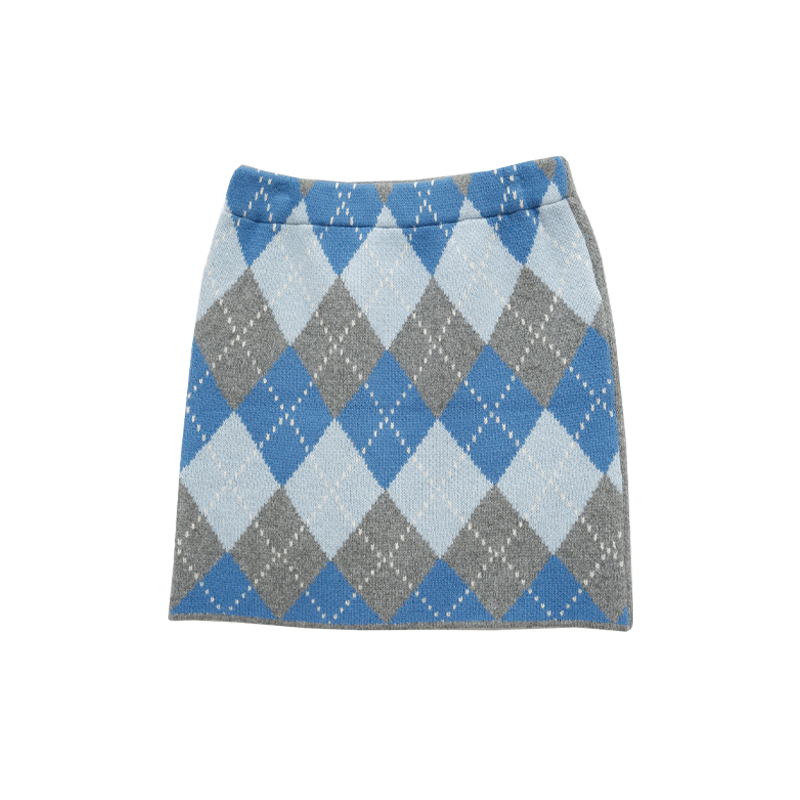 Front Argyle Pattern Knit Mini Skirt