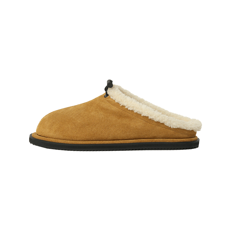 Drawstring Accent Faux Shearling Mules