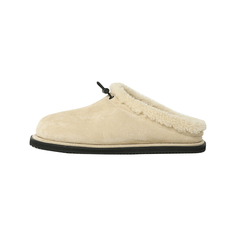 Drawstring Accent Faux Shearling Mules