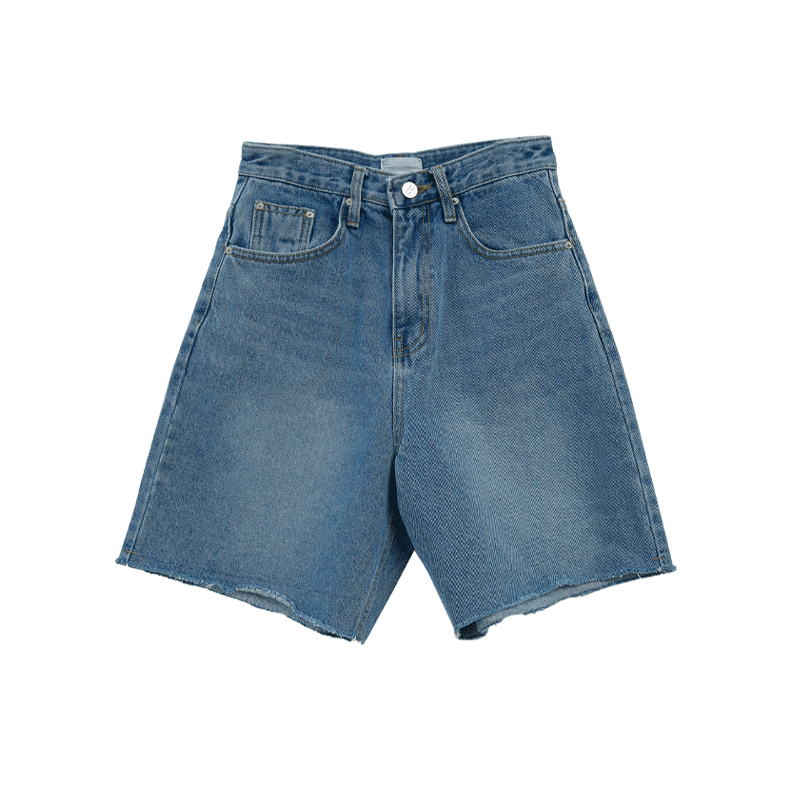 Raw Hem Faded Wash Mid-Length Shorts