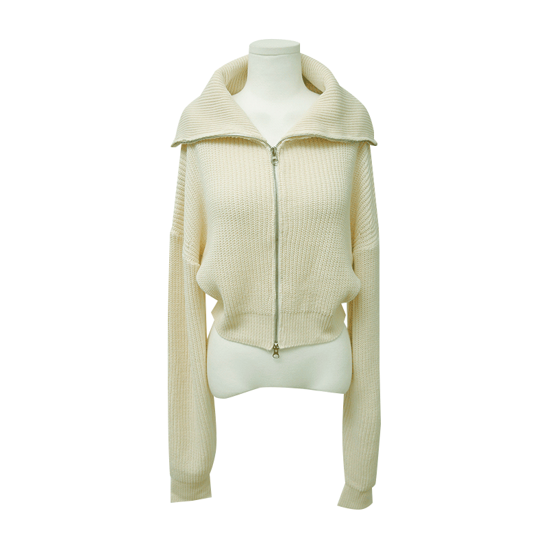 Zip-Front High Neck Knit Cardigan