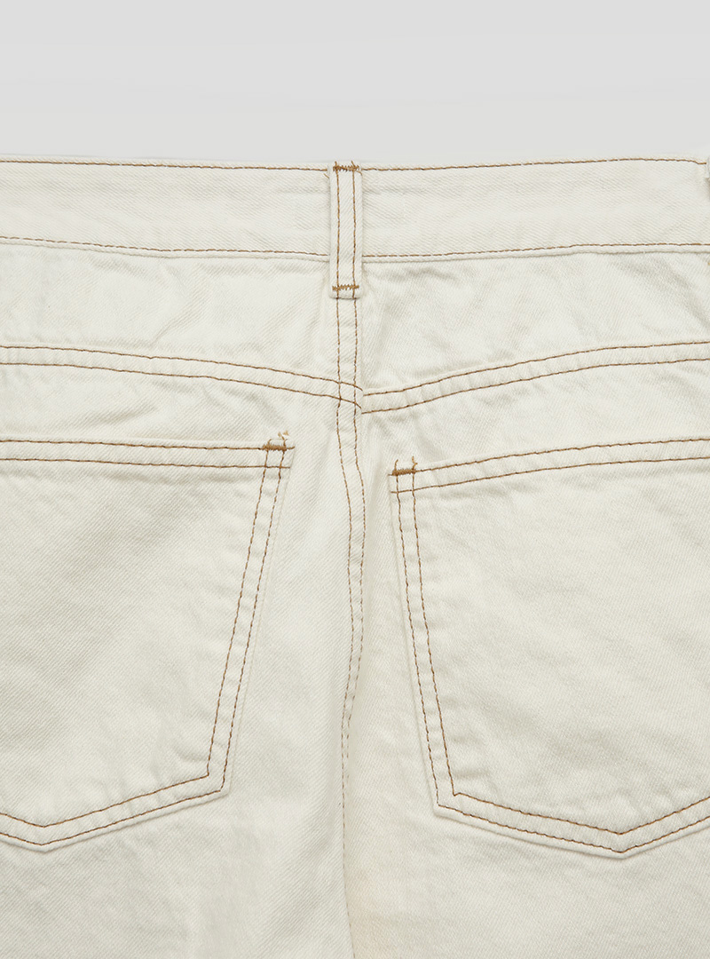 Contrast Stitch Long Cotton Jeans