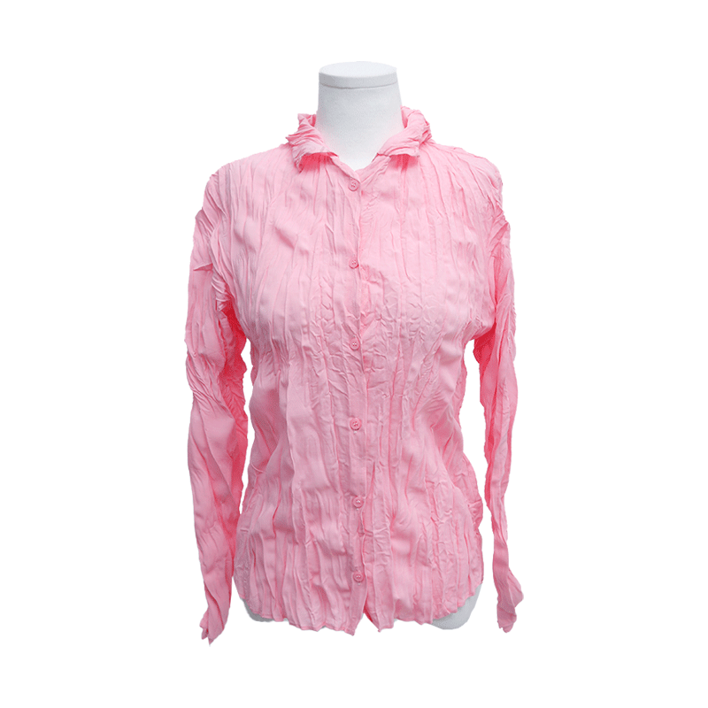 Crinkled Solid Tone Button-Up Shirt