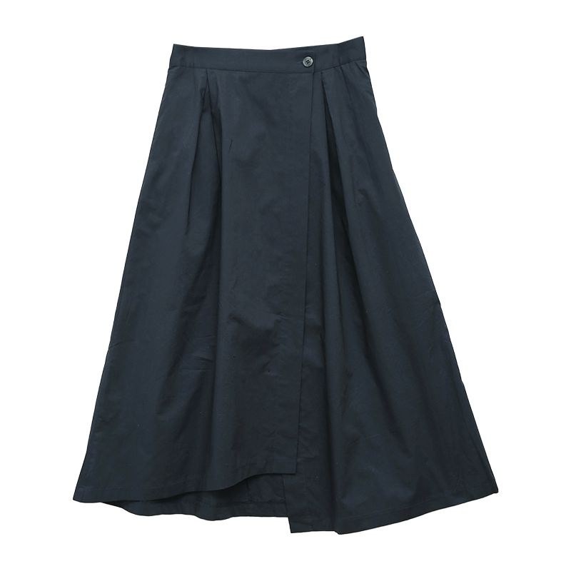 Pleat Accent Long Wrap Skirt
