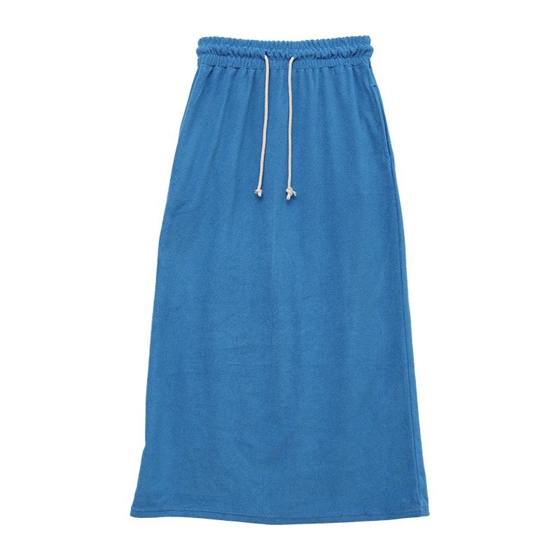 Drawstring Waist Terry Fabric Long Skirt