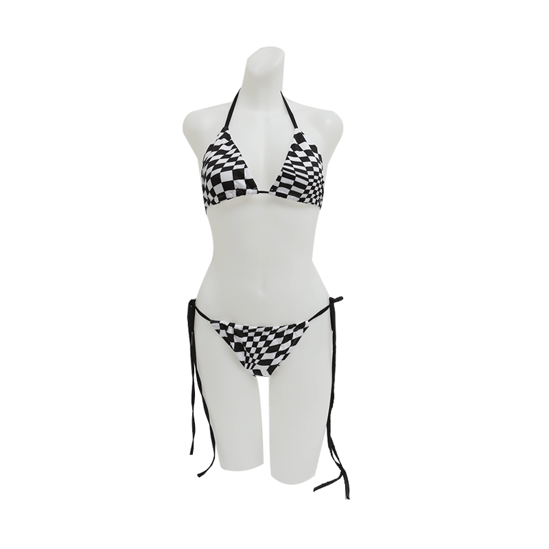 Checkered Triangle Top and Bottoms Bikini