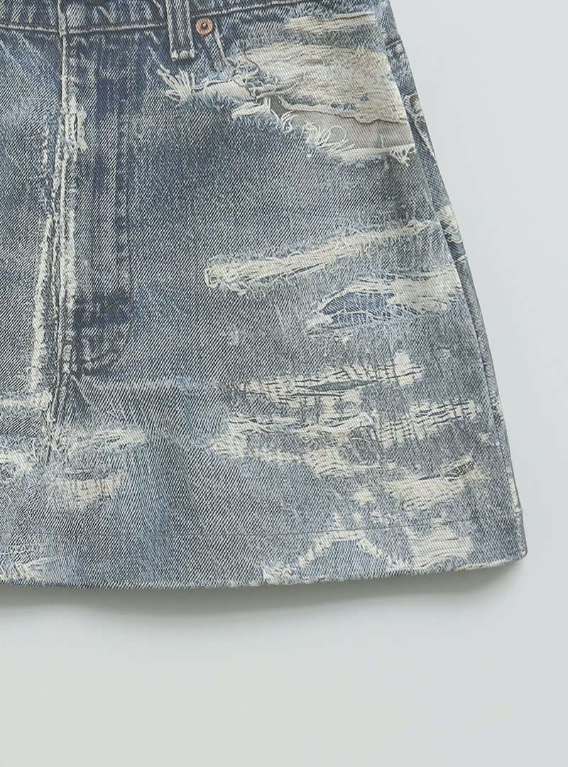 Faded Design Distressed Denim Mini Skirt