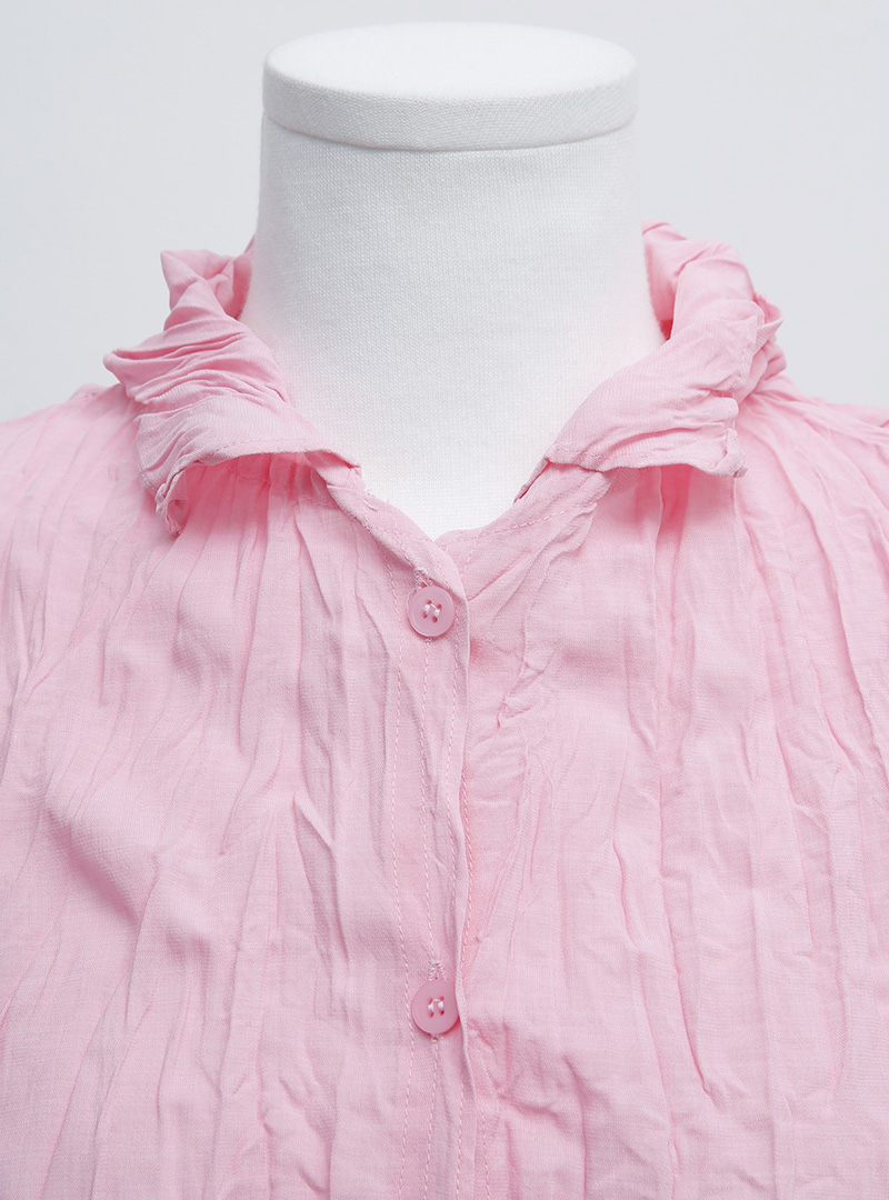 Crinkled Solid Tone Button-Up Shirt