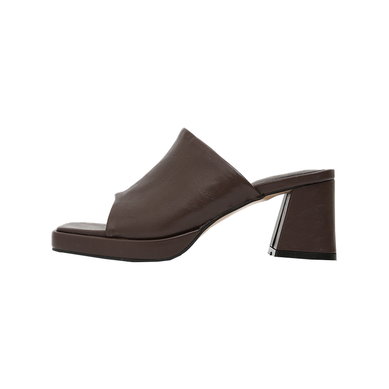 Open Square Toe Block Heel Faux Leather Mules