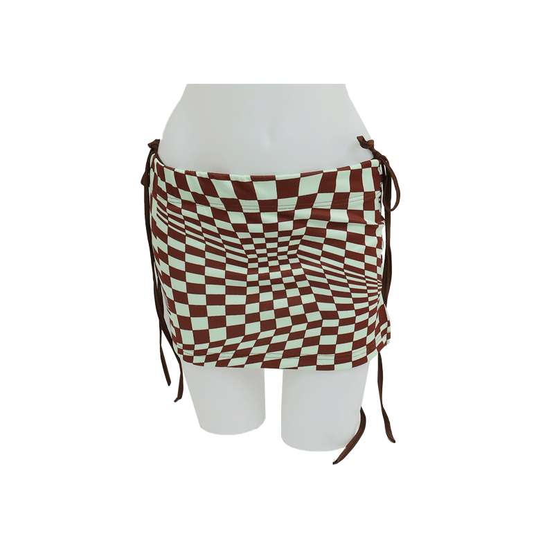 Side Slit Checkered Mini Skirt