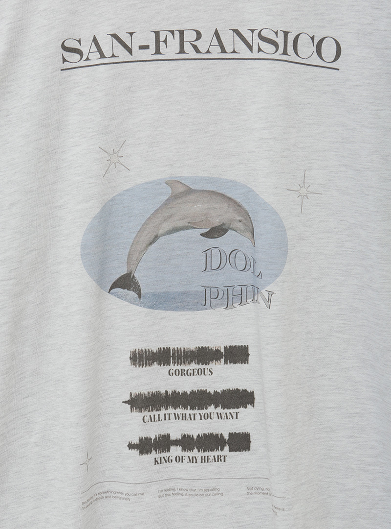 海豚印花寬鬆中長版T恤