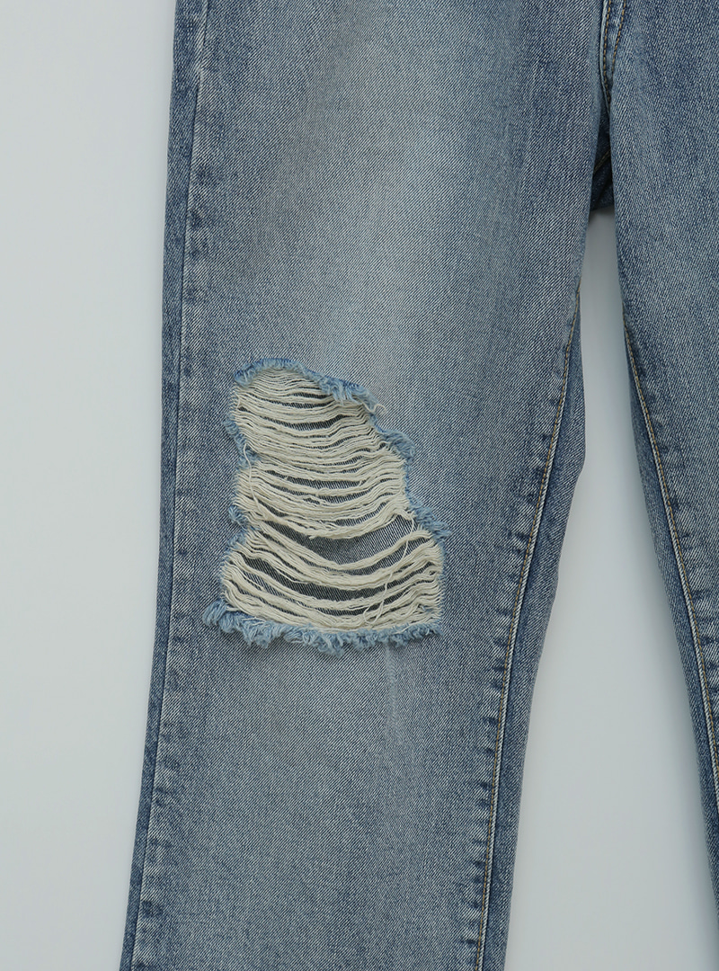 Faded Wash Distressed Long Jeans