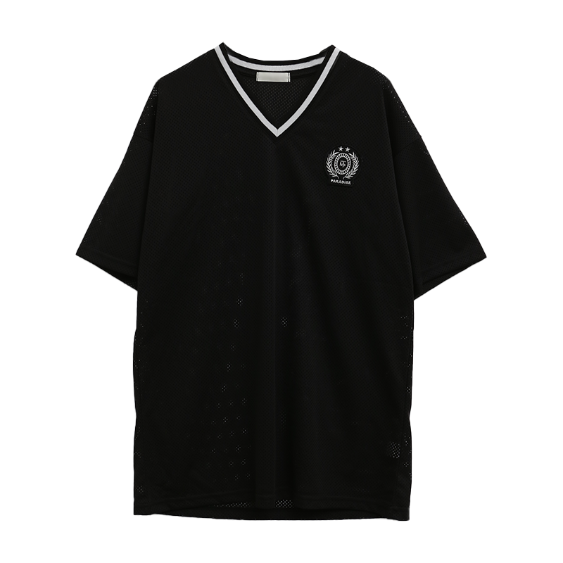 Patch Accent Jersey Style Mesh T-Shirt