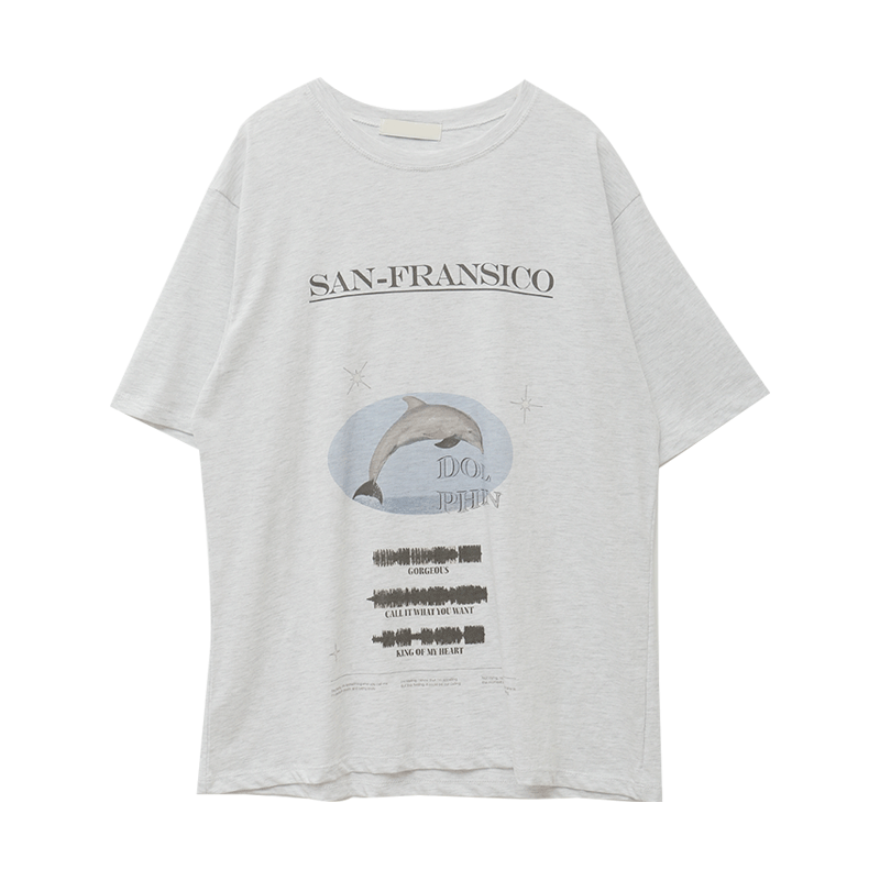 海豚印花寬鬆中長版T恤