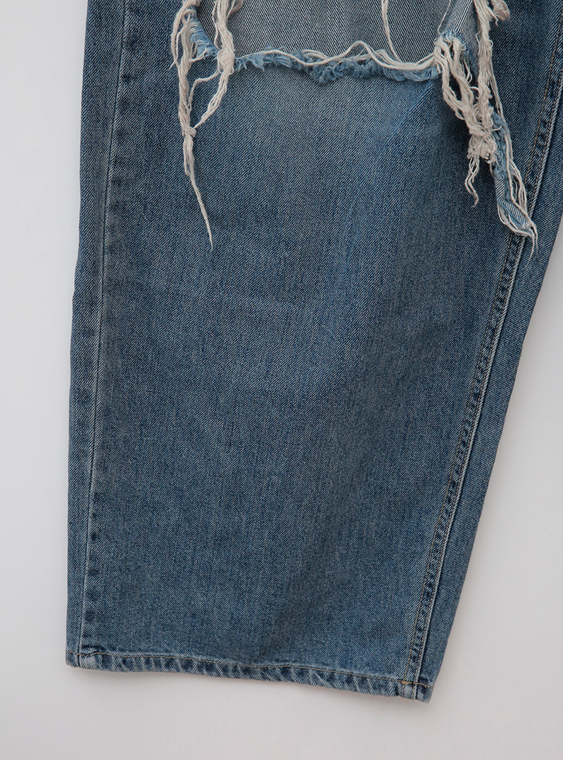 Whisker Wash Distressed Wide-Leg Jeans