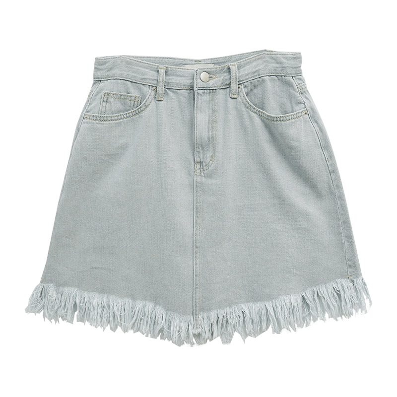Frayed Hem Mid-Thigh Denim Skirt