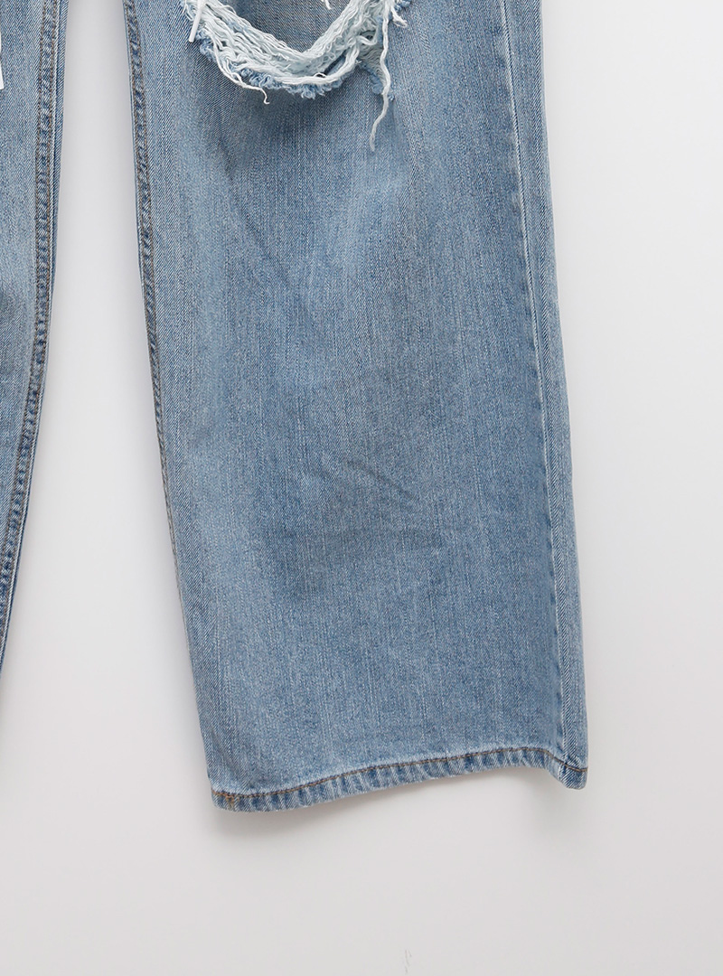 Tie-Waist Distressed Long Jeans